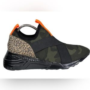 Steve Madden Cryme Leopard Camo Wedge Sneaker Green Orange Slip On Shoes 11 NEW